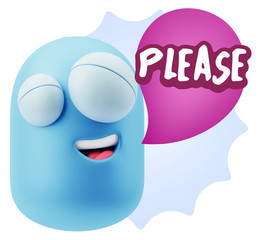 3d Illustration Laughing Character Emoji Expression saying Pleas