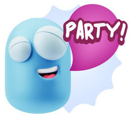3d Rendering Smile Character Emoticon Expression saying Party wi
