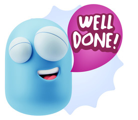 3d Rendering Smile Character Emoticon Expression saying Well Don