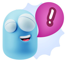 3d Rendering Smile Character Emoticon Expression saying ! with C