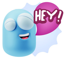 3d Illustration Laughing Character Emoji Expression saying Hey w
