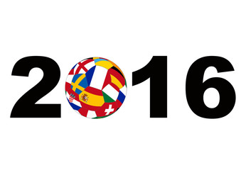 2016, Europameisterschaft. Schrift mit Flaggen der  Teilnehmer © karospictures