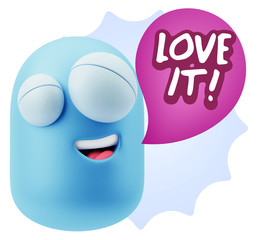 3d Rendering Smile Character Emoticon Expression saying I Love I