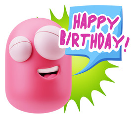 3d Rendering Smile Character Emoticon Expression saying Happy Bi