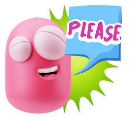 3d Illustration Laughing Character Emoji Expression saying Pleas