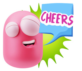 3d Rendering Smile Character Emoticon Expression saying Cheers w