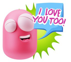 3d Illustration Laughing Character Emoji Expression saying I Lov