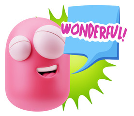 3d Rendering Smile Character Emoticon Expression saying Wonderfu
