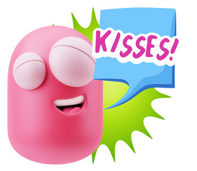 3d Rendering Smile Character Emoticon Expression saying Kisses w