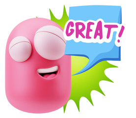 3d Illustration Laughing Character Emoji Expression saying Great