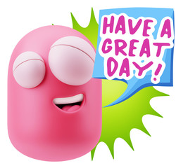 3d Rendering Smile Character Emoticon Expression saying Have A G