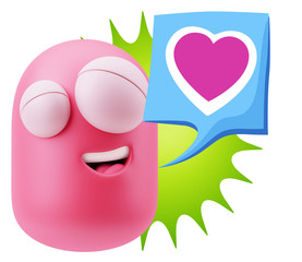 3d Rendering Smile Character Emoticon Expressing Love with a Hea