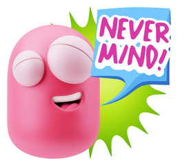 3d Rendering Smile Character Emoticon Expression saying Never Mi