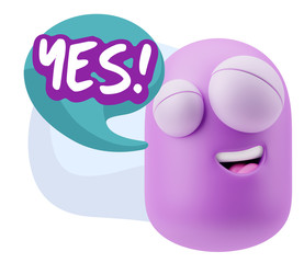 3d Rendering Smile Character Emoticon Expression saying Yes with