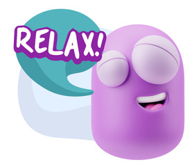3d Rendering Smile Character Emoticon Expression saying Relax wi