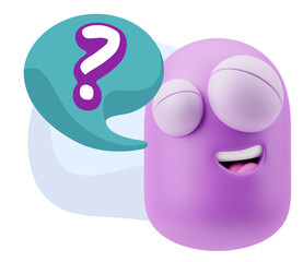 3d Illustration Laughing Character Emoji Expression saying ? wit