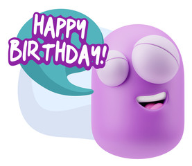 3d Rendering Smile Character Emoticon Expression saying Happy Bi