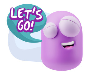 3d Rendering Smile Character Emoticon Expression saying Let'S Go