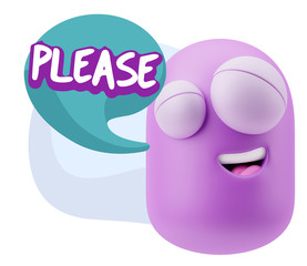 3d Illustration Laughing Character Emoji Expression saying Pleas