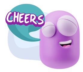 3d Rendering Smile Character Emoticon Expression saying Cheers w