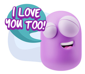 3d Illustration Laughing Character Emoji Expression saying I Lov