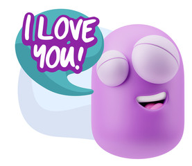 3d Rendering Smile Character Emoticon Expression saying I Love Y