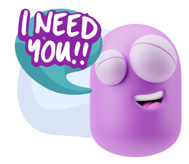 3d Illustration Laughing Character Emoji Expression saying I Nee