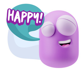 3d Rendering Smile Character Emoticon Expression saying Happy wi