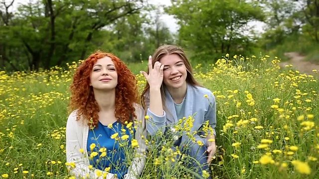 Best friends forever. Girls fill up hair. Slow motion. The concept of friendship.