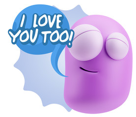 3d Illustration Laughing Character Emoji Expression saying I Lov