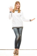 Obraz premium blonde fashionable woman in white shirt
