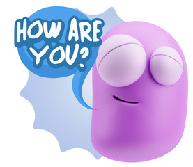 3d Rendering Smile Character Emoticon Expression saying How Are