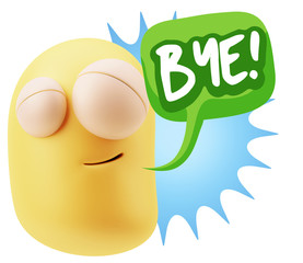3d Illustration Laughing Character Emoji Expression saying Bye w