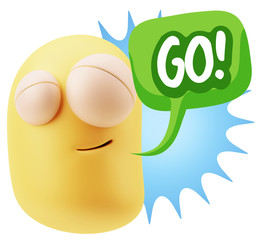 3d Rendering Smile Character Emoticon Expression saying Go with
