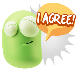 3d Illustration Laughing Character Emoji Expression saying I Agr