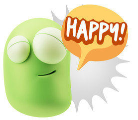 3d Rendering Smile Character Emoticon Expression saying Happy wi