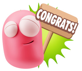 3d Rendering Smile Character Emoticon Expression saying Congrats