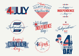 Happy Independence Day United States overlay. Fourth of July - July4th banner, label or poster. Vector Set - obrazy, fototapety, plakaty