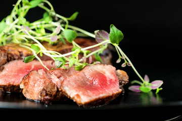 Beef steak with greens