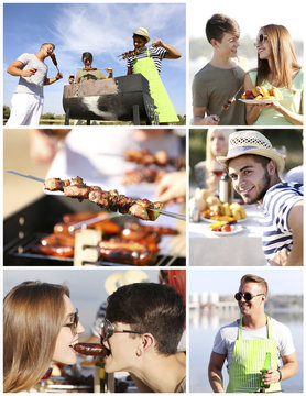 Collage of young people on picnic
