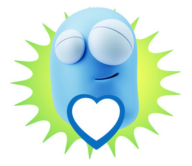 3d Rendering Smile Character Emoticon Expressing Love with a Hea
