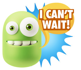 3d Rendering Smile Character Emoticon Expression saying I Can't