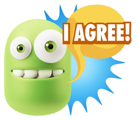 3d Illustration Laughing Character Emoji Expression saying I Agr