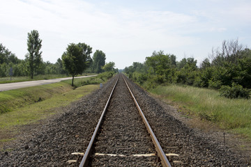 Fototapeta premium Endless single rail track in Hungary