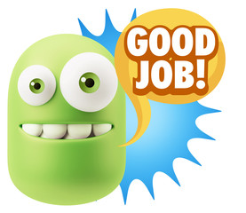3d Rendering Smile Character Emoticon Expression saying Good Job