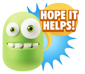 3d Illustration Laughing Character Emoji Expression saying Hope