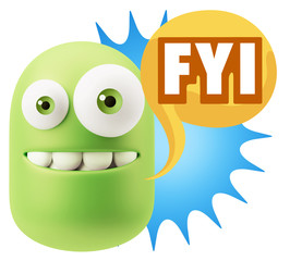 3d Illustration Laughing Character Emoji Expression saying FYI w