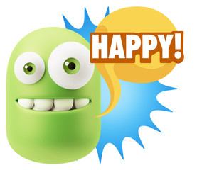 3d Rendering Smile Character Emoticon Expression saying Happy wi