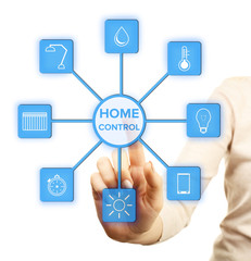 Using smart home app on virtual screen. Smart home control concept.