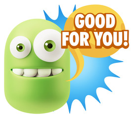 3d Rendering Smile Character Emoticon Expression saying Good For